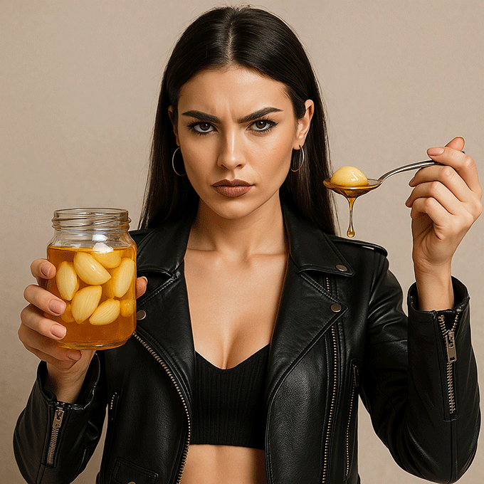Girl eating honey soaked garlic